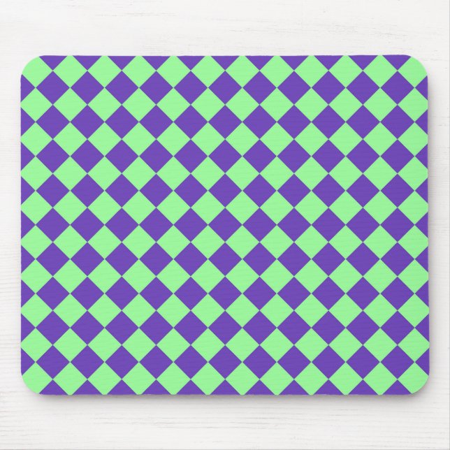 Mousepad Padrão de Diamante Xadrez Verde Roxo  (Frente)