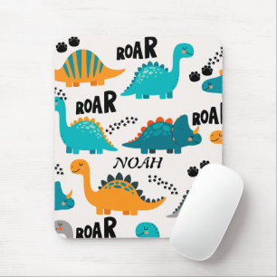 Mousepad Padrão de Dinossauro Fofo Nome Personalizado Monog
