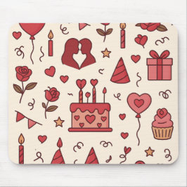 Mousepad Padrão de Doodle de Celebração Romântica