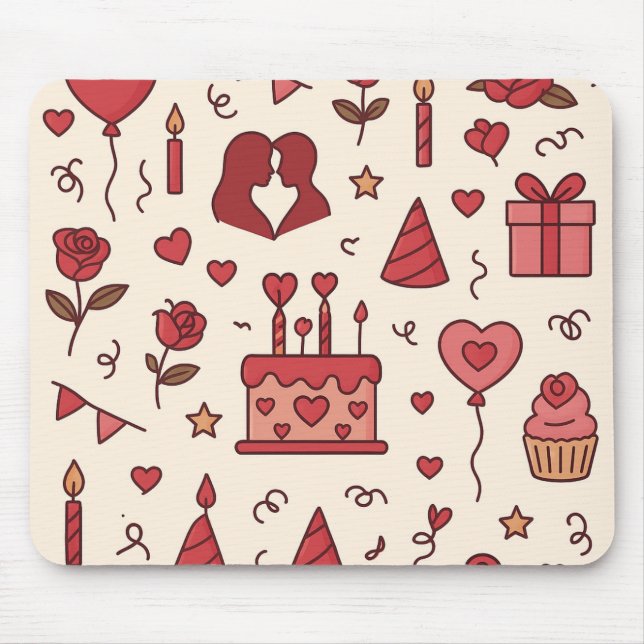 Mousepad Padrão de Doodle de Celebração Romântica (Frente)