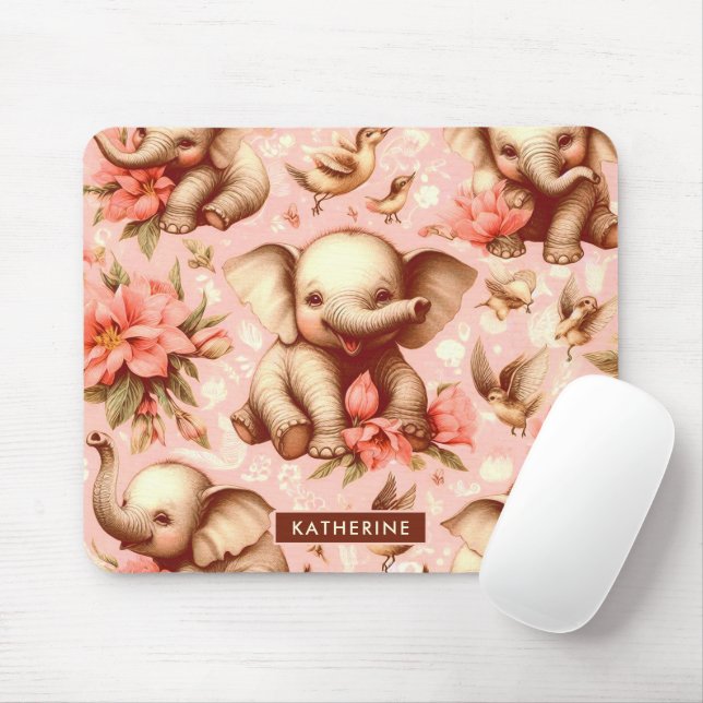 Mousepad Padrão de elefante para bebês em linfagem (Com mouse)