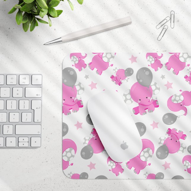 Mousepad Padrão De Elefantes Rosa, Elefantes Cutes, Estrela (Criador carregado)