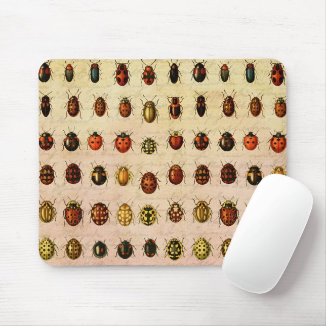 Mousepad Padrão de Espécime de Joaninha Vintage Inseto Anti (Com mouse)