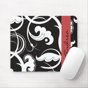 Mousepad Padrão de espirais, preto e branco, seu nome