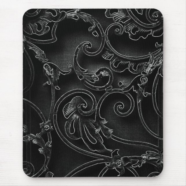 Mousepad Padrão de espiral barroco gótico preto (Frente)