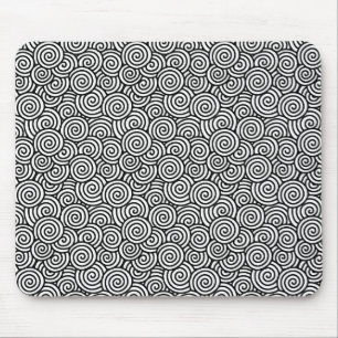 Mousepad Padrão de espiral japonês - branco e preto