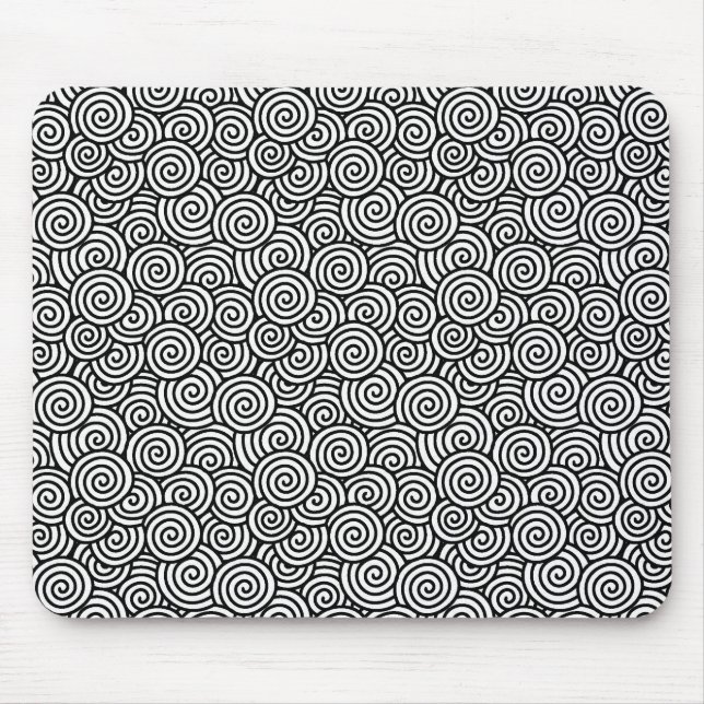 Mousepad Padrão de espiral japonês - branco e preto (Frente)