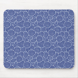 Mousepad Padrão de espiral japonês - marinho azul e branco