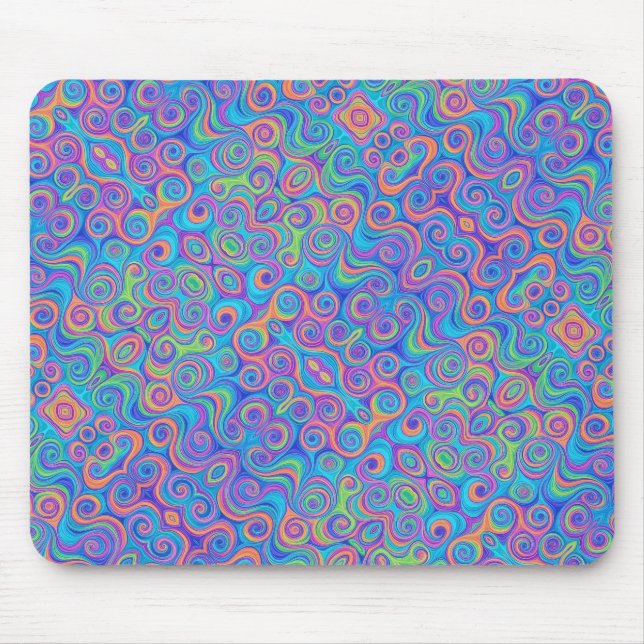 Mousepad Padrão de espiral laranja, Verde limão, roxo (Frente)