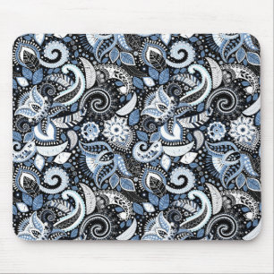 Mousepad Padrão de Estampa Paisley Branco e Azul