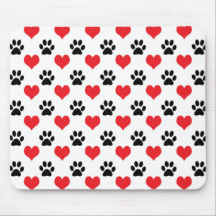 Mousepad Padrão de estampas de coração e de pata