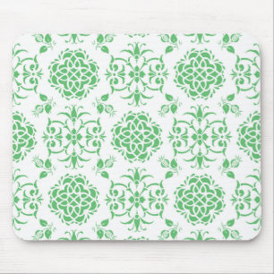 Mousepad Padrão de estilo damasco floral verde menta e bran