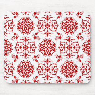 Mousepad Padrão de estilo damasco floral vermelho e branco
