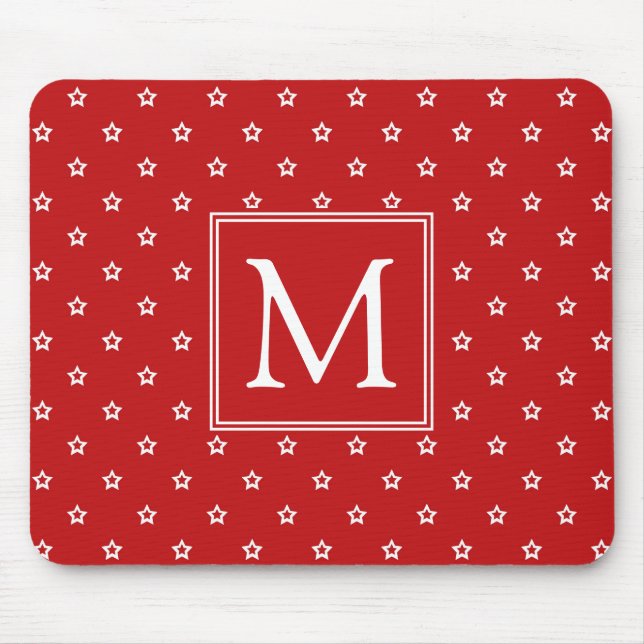 Mousepad Padrão de estrelas brancas no monograma vermelho b (Frente)