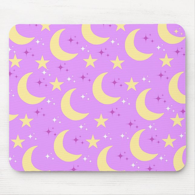 Mousepad Padrão de Estrelas da Lua Celestial Fundo Roxo (Frente)