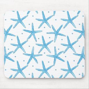Mousepad Padrão de estrelas do mar azul de aquarela