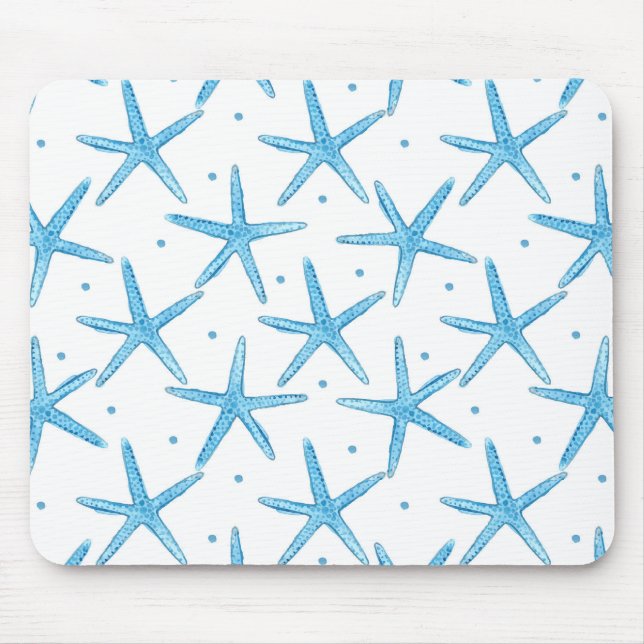 Mousepad Padrão de estrelas do mar azul de aquarela (Frente)