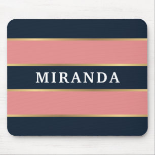 Mousepad Padrão de Faixa Dourada Azul Cor-de-Rosa Negrito