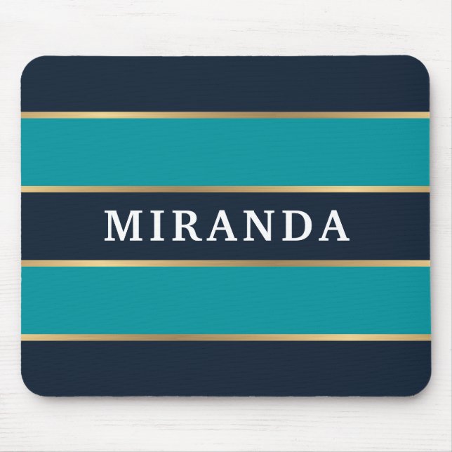 Mousepad Padrão de Faixa Dourada Azul do Marinho Negrito (Frente)