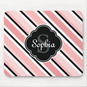 Mousepad Padrão de faixa inclinada a preto e rosa