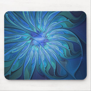 Mousepad Padrão de Fantasia de Flor Azul, Arte Fractal Abst