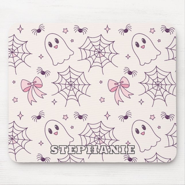 Mousepad Padrão de fantasma e teia do Dia das Bruxas (Frente)