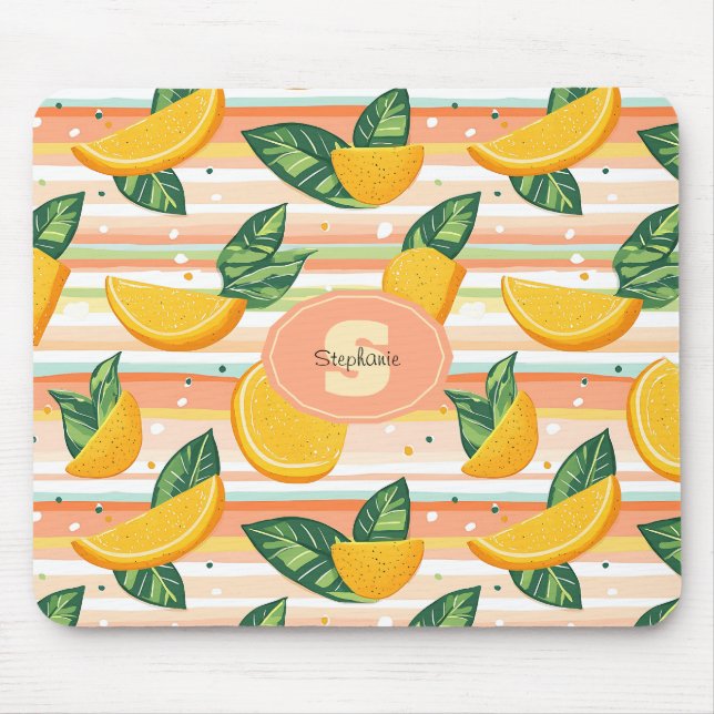 Mousepad Padrão de Fatia Laranja com Folhas Verdes no Paste (Frente)