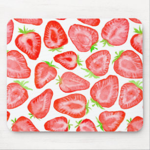 Mousepad Padrão de fatias de morango de aquarela