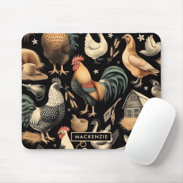 Mousepad Padrão de Fazenda de frango retrô (Com mouse)