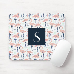 Mousepad Padrão de Flamingo Tropical Rosa Monograma
