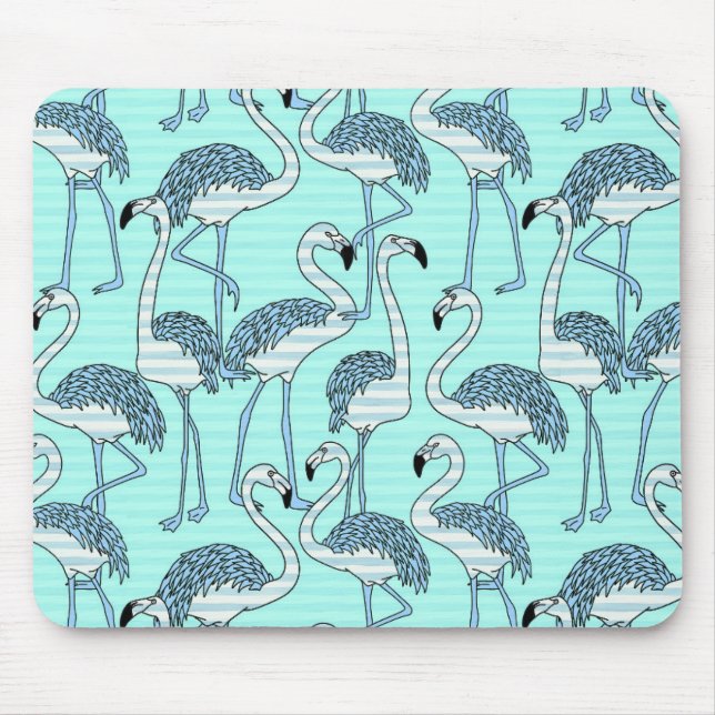 Mousepad Padrão de Flamingos Turquoise Striped Quirky (Frente)