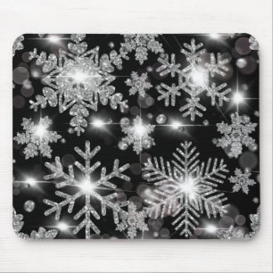 Mousepad Padrão de floco de neve festivo prateado