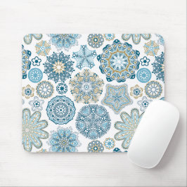 Mousepad Padrão de Flocos de Neve Azul de Inverno Elegante