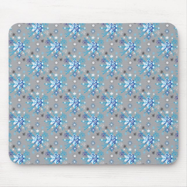 Mousepad Padrão de Flocos de Neve de cinzas modernas e azui (Frente)