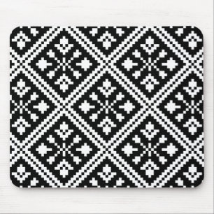 Mousepad Padrão de flocos de neve de Natal preto e branco