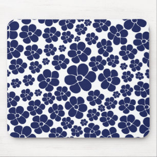 Mousepad Padrão de Flor - Azul e Branco