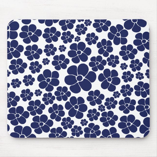 Mousepad Padrão de Flor - Azul e Branco (Frente)