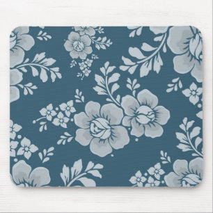 Mousepad Padrão de Flor Azul Vintage Elegante