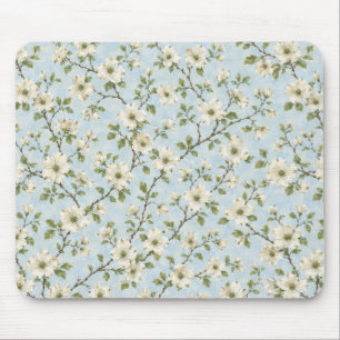 Mousepad Padrão de Flor de Corniso do Sul em Azul Suave