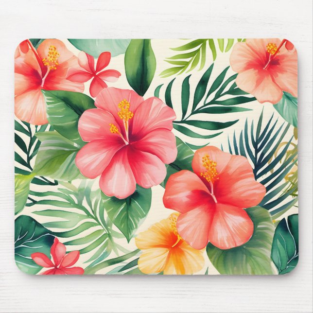 Mousepad Padrão de Flor de hibisco tropical (Frente)
