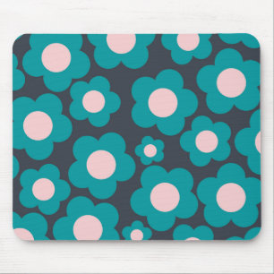 Mousepad Padrão de Flor de Hippie Cor-de-Rosa-Azul