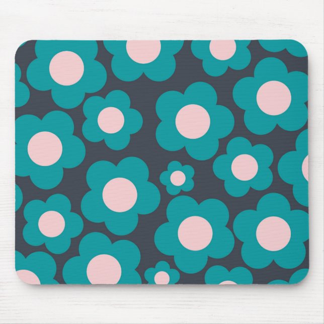 Mousepad Padrão de Flor de Hippie Cor-de-Rosa-Azul (Frente)