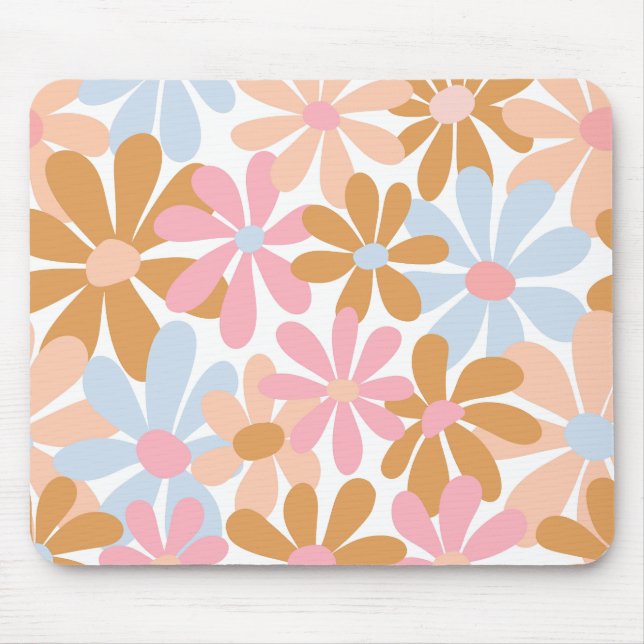 Mousepad Padrão de Flor de Margarida Groovy Pastel Retro (Frente)