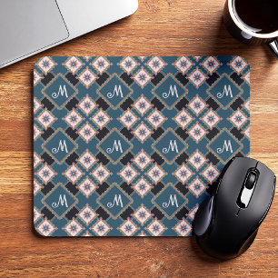 Mousepad Padrão de Flor de Monograma Floral Geométrico Mode