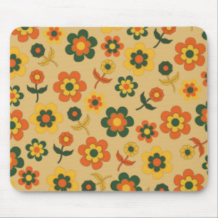 Mousepad Padrão de Flor do Laranja de Imagem Retroativa 70s