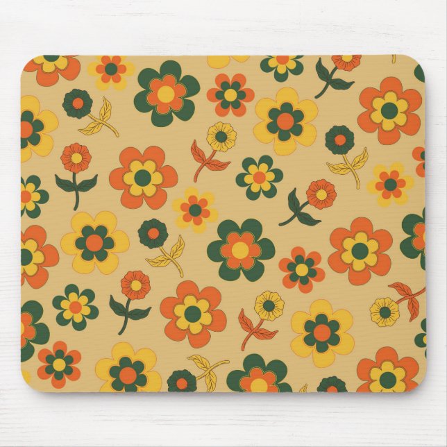 Mousepad Padrão de Flor do Laranja de Imagem Retroativa 70s (Frente)