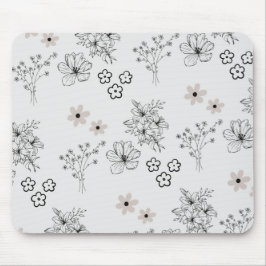 Mousepad Padrão de Flor Hippie Y2K Preto Retro cinza