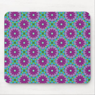 Mousepad Padrão de Flor Magenta, Rosa e Verde