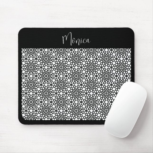 Mousepad Padrão de Flor Neve Preto e Branco (Com mouse)