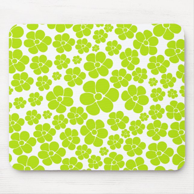 Mousepad Padrão de Flor no Verde limão e Branco (Frente)